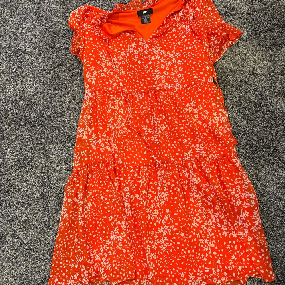 DKNY Womens Dress - Red and White Flowered